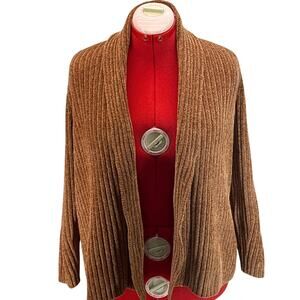 Lands' End Soft Cozy Chestnut Brown Open Front Cardigan Sweater Women Small